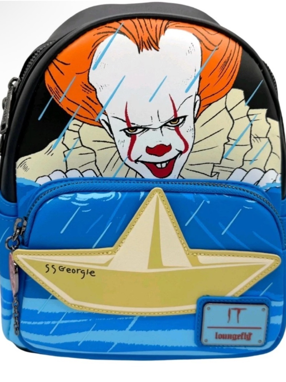 Loungefly IT License Plate pennywise Backpack - Blue, Yellow, Red